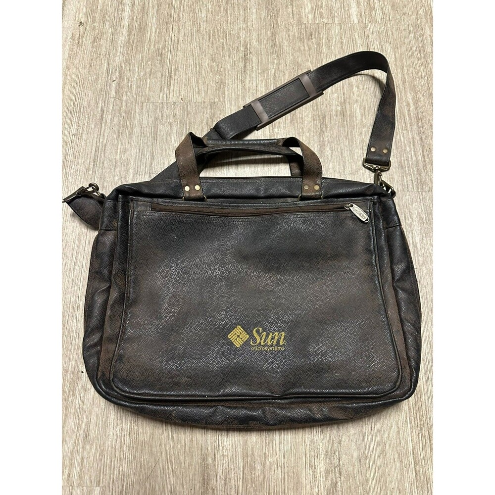 Vintage Sun Microsystems Faux Leather Messenger Bag Briefcase Laptop Bag Brown